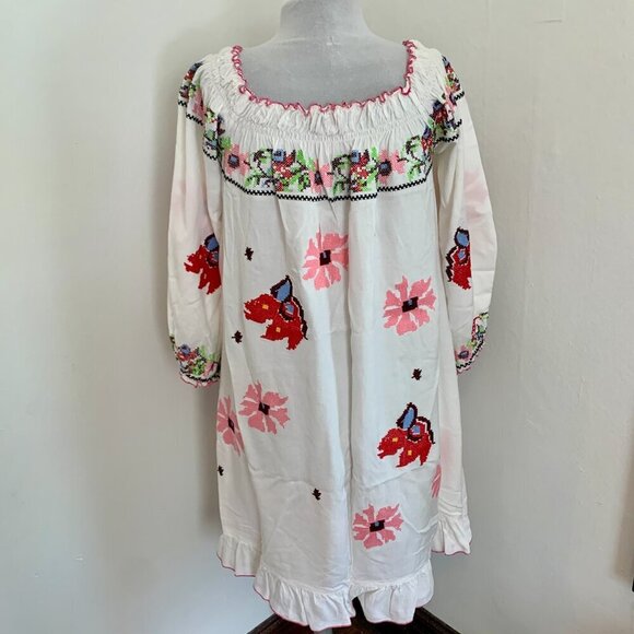 Blue Plate Couture VTG Embroidered Boho Western Cottage Dress Floral Milkmaid - Picture 8 of 10
